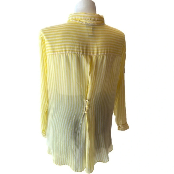 Torrid Long Sleeve Button Down Top Sheer Yellow White Stripes Summer 3X - Picture 2 of 5